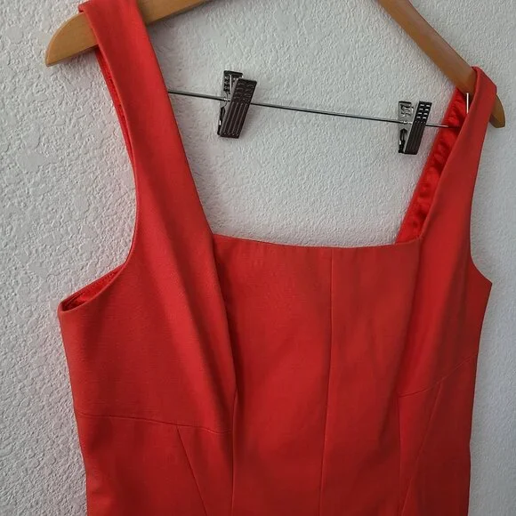 Tahari US Women's Size 10 Orange Twill Sheath Dress Sleeveless Lined Square Neck - Picture 4 of 13